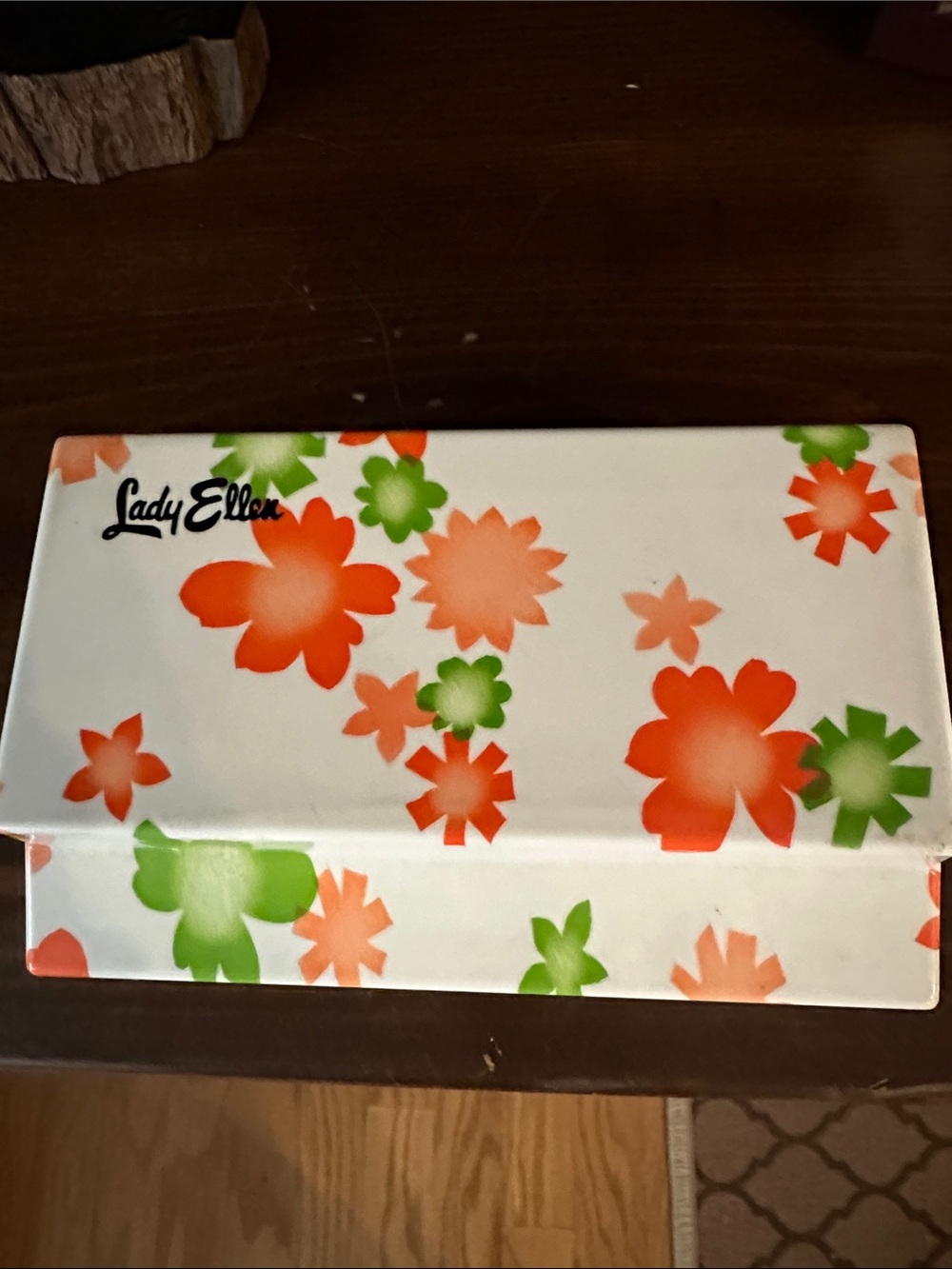 Vintage Lady Ellen Floral Vinyl Makeup Case - White with Orange & Green Flowers